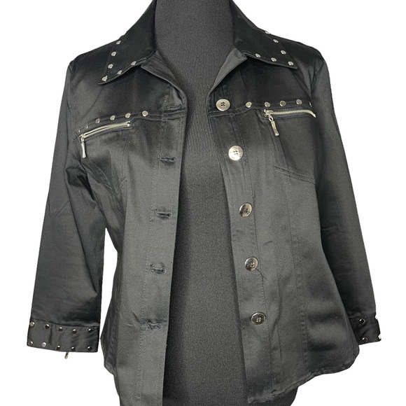 Luii Black Cotton Studded Moto Jacket/Shirt - Picture 5 of 8